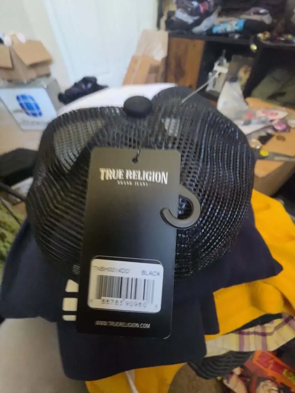 True Religion Youth Buddha World Tour Trucker Hat Black and White